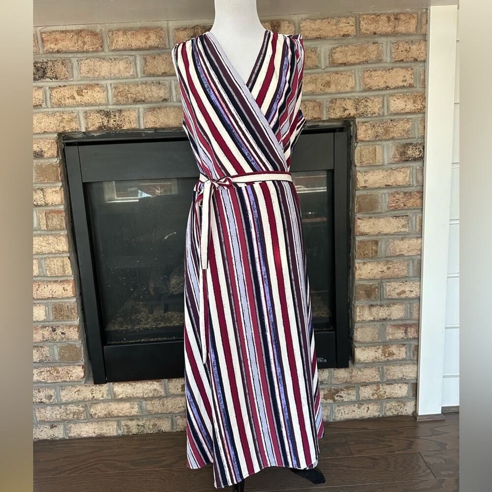 Alex Marie Colorful Cassie Stripe Sleeveless Wrap Dress Sunset Sands Size 10 NEW - Picture 2 of 12